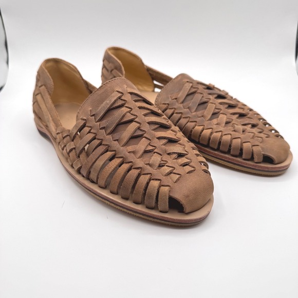 Nisolo Men's 8 Huarache Leather Woven Sandals Tobacco Slip-On